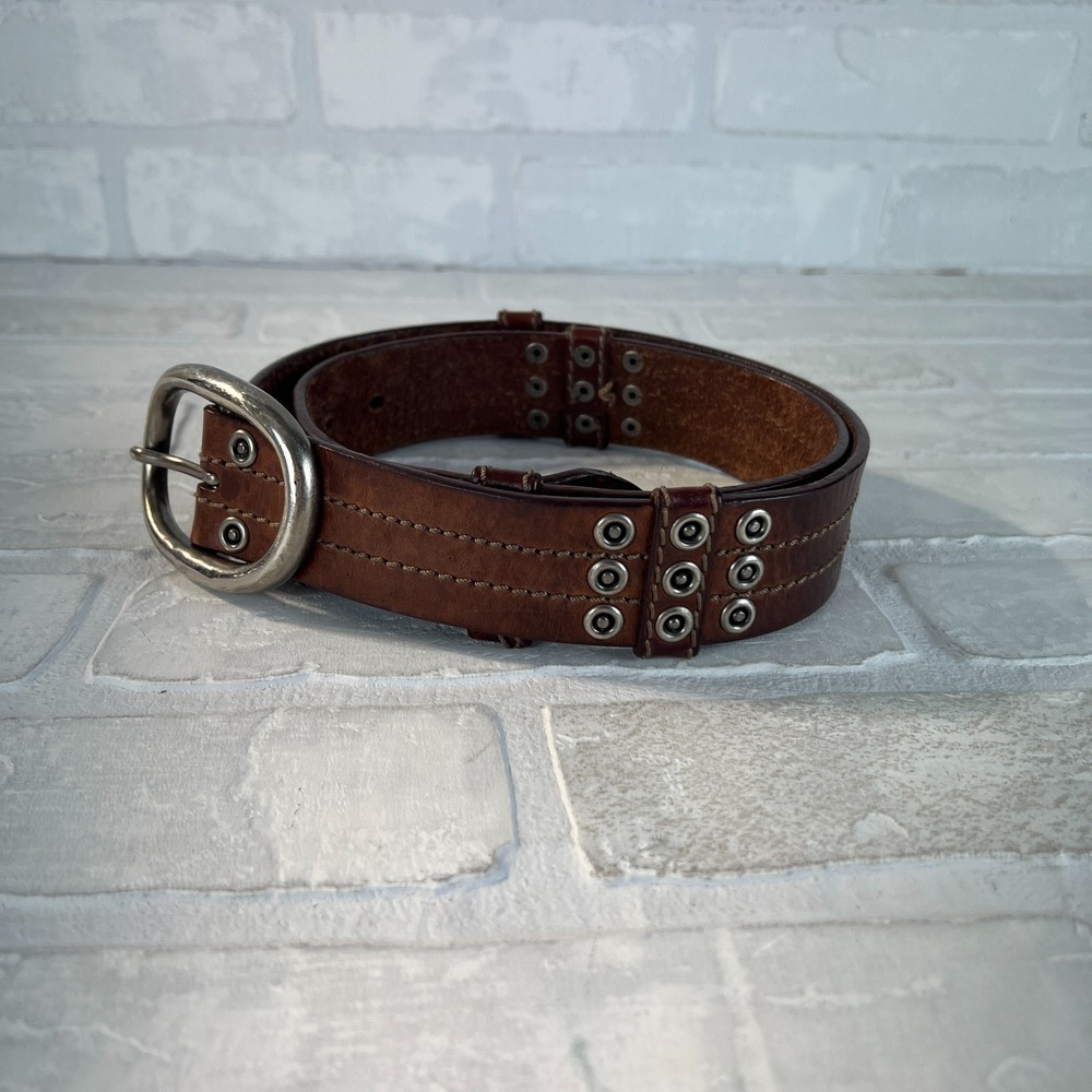 Buckle Leather Belt Mens XL Brown Riveted Studded‎ Casual